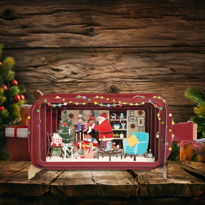Message In A Bottle Santa Filling Stockings Pop Up Christmas Greeting Card
