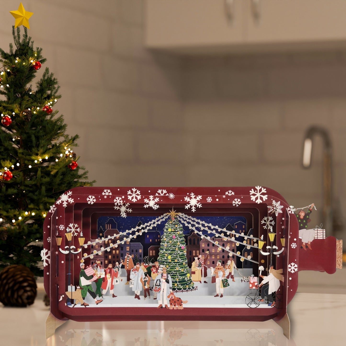 Message In A Bottle Christmas Street Shopping Pop Up Christmas Greeting Card