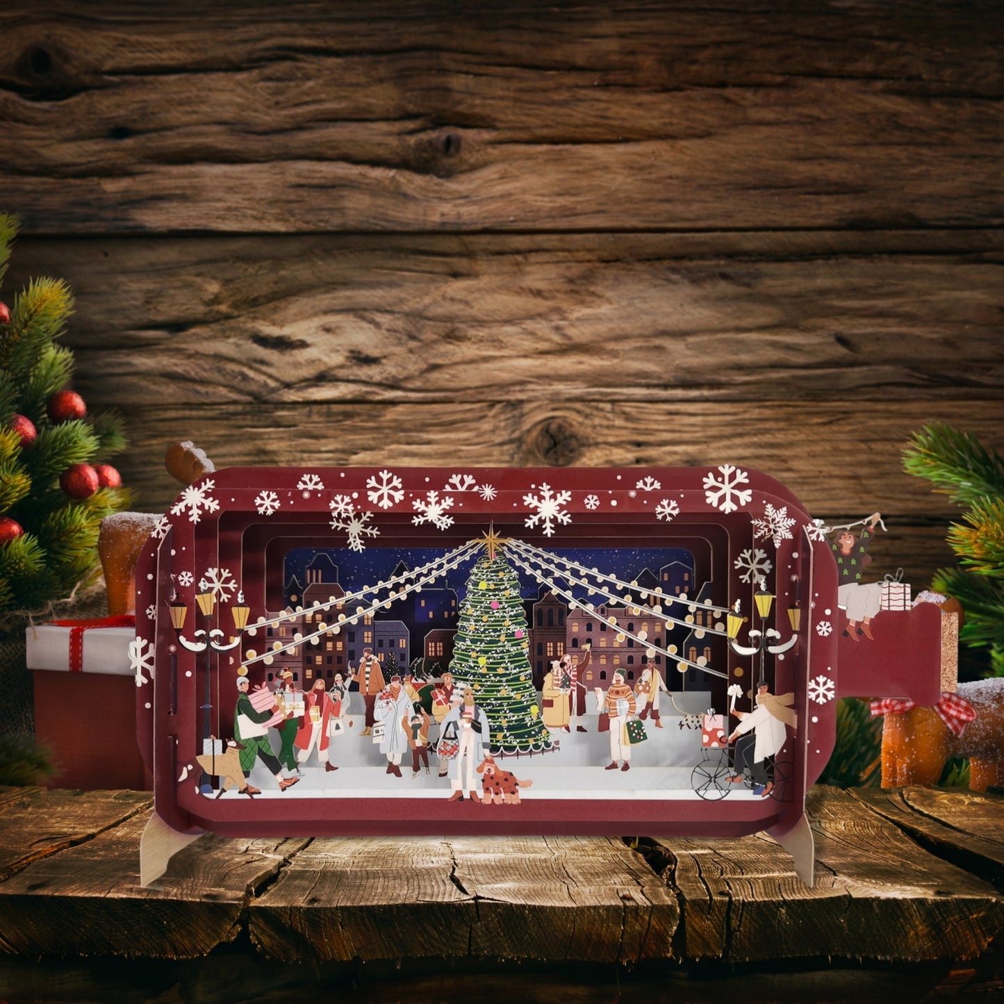 Message In A Bottle Christmas Street Shopping Pop Up Christmas Greeting Card