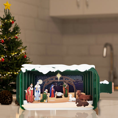 Message In A Bottle Religious Nativity Pop Up Christmas Greeting Card