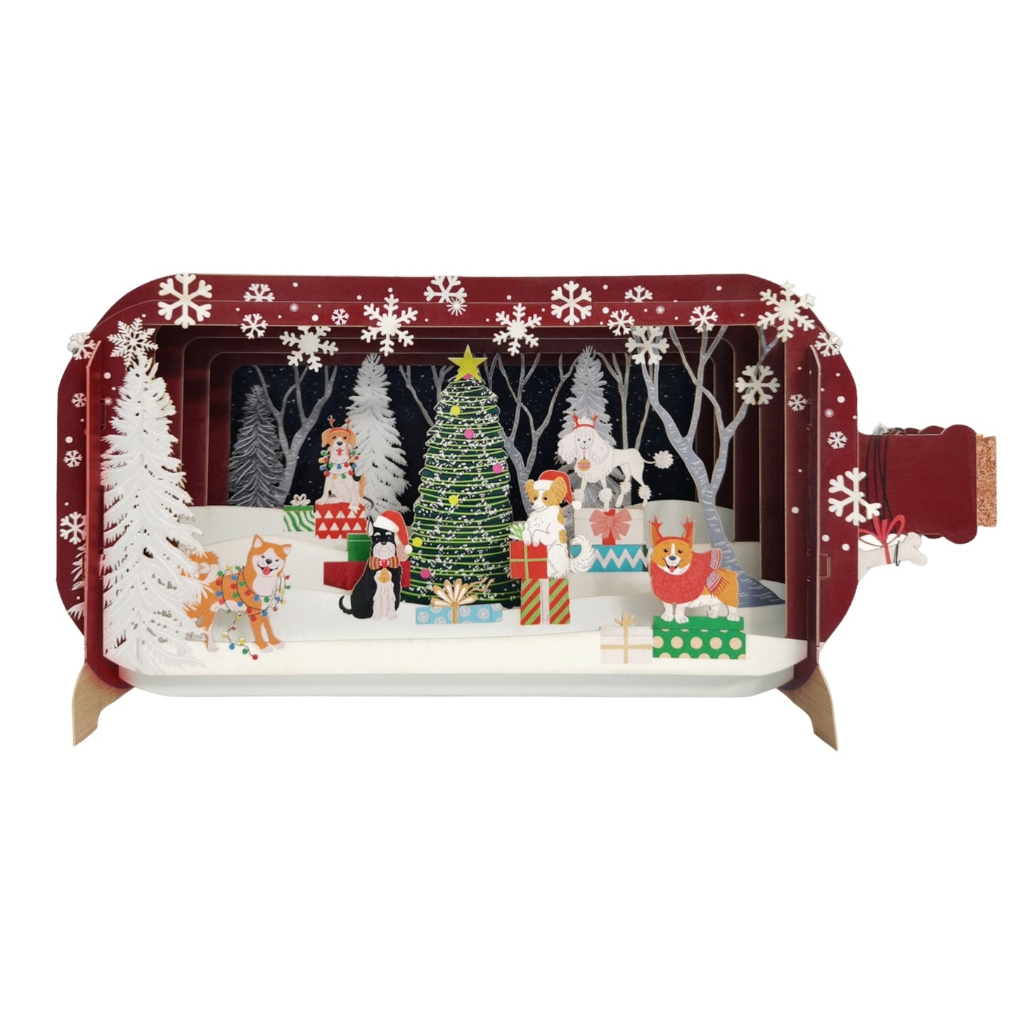 Message In A Bottle Festive Xmas Dogs Pop Up Christmas Greeting Card