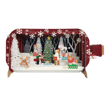 Message In A Bottle Festive Xmas Dogs Pop Up Christmas Greeting Card
