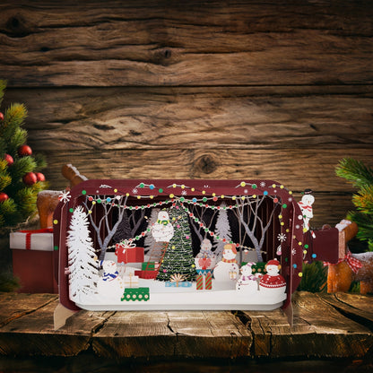 Message In A Bottle Snowmen Decorating The Tree Pop Up Christmas Greeting Card