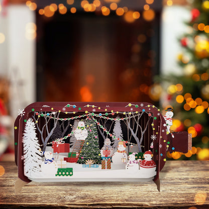 Message In A Bottle Snowmen Decorating The Tree Pop Up Christmas Greeting Card