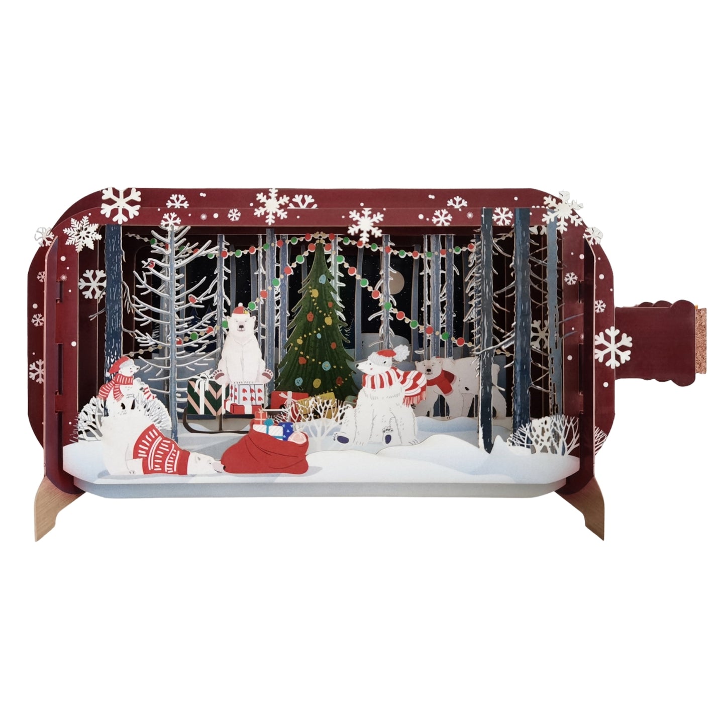 Message In A Bottle Polar Bears Around The Tree Pop Up Christmas Greeting Card