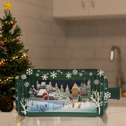 Message In A Bottle Village Skate Rink Pop Up Christmas Greeting Card
