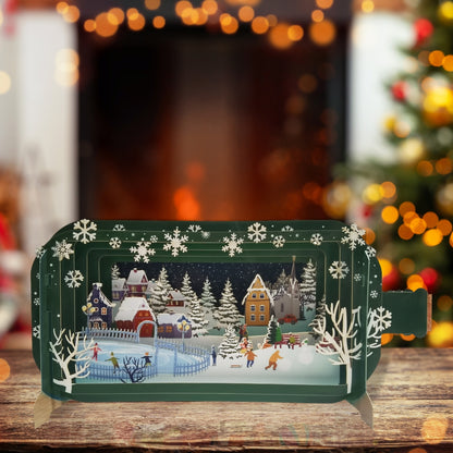 Message In A Bottle Village Skate Rink Pop Up Christmas Greeting Card