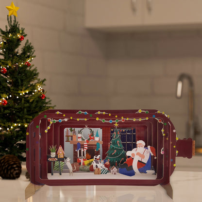 Message In A Bottle Santa & His List Pop Up Christmas Greeting Card