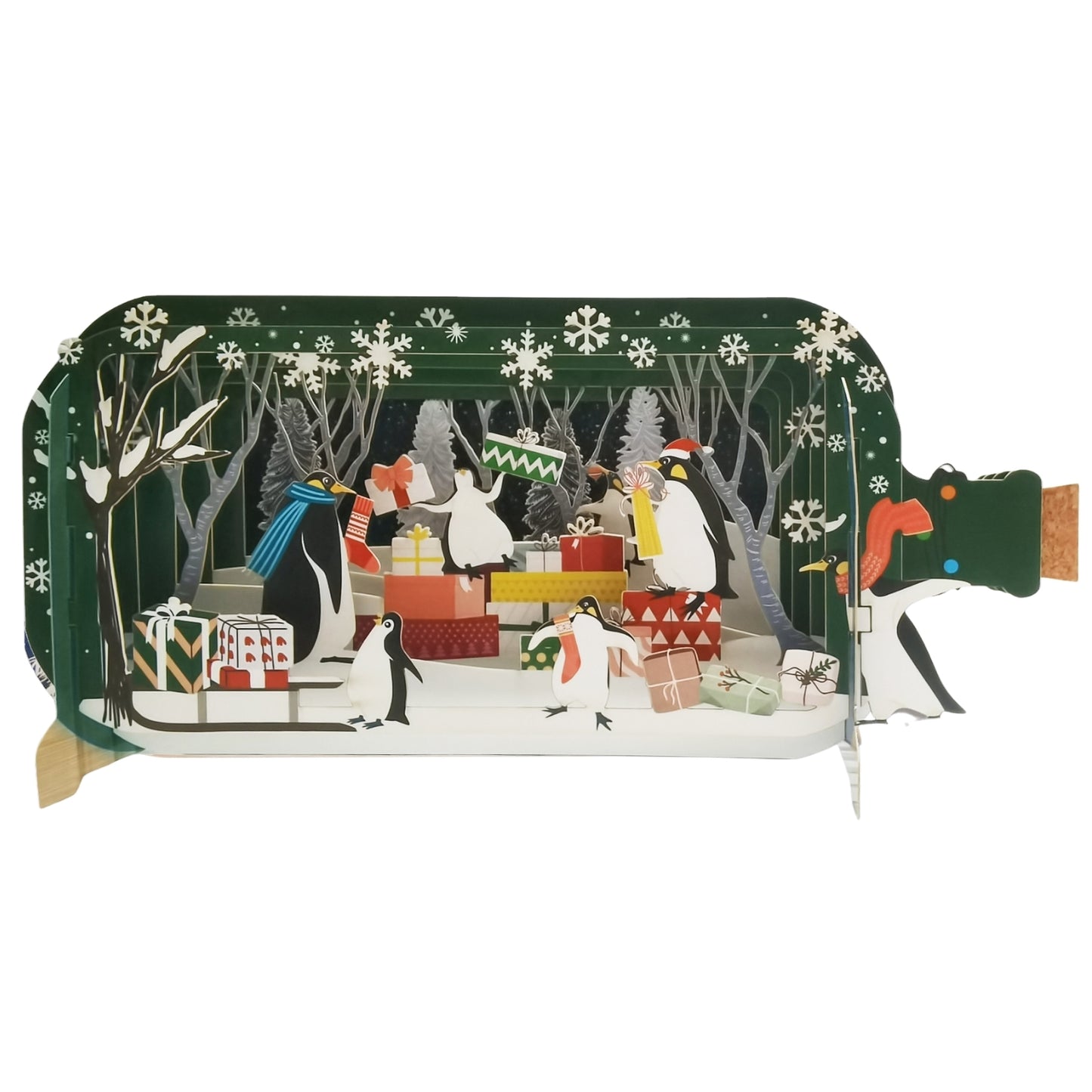 Message In A Bottle Penguins With Presents Pop Up Christmas Greeting Card