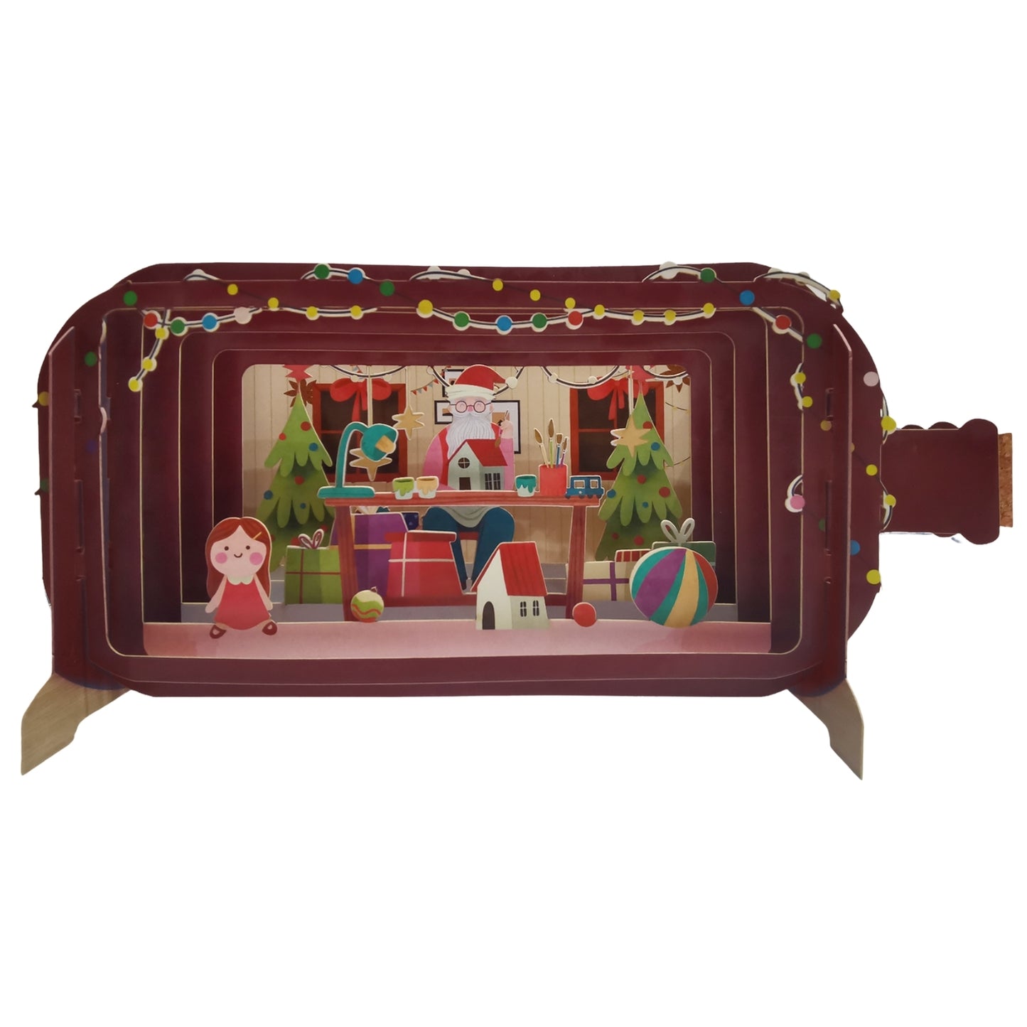 Message In A Bottle Santa's Toy Workshop Pop Up Christmas Greeting Card