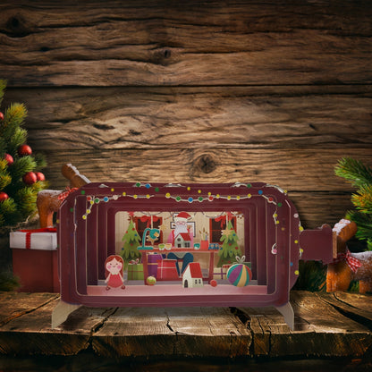Message In A Bottle Santa's Toy Workshop Pop Up Christmas Greeting Card