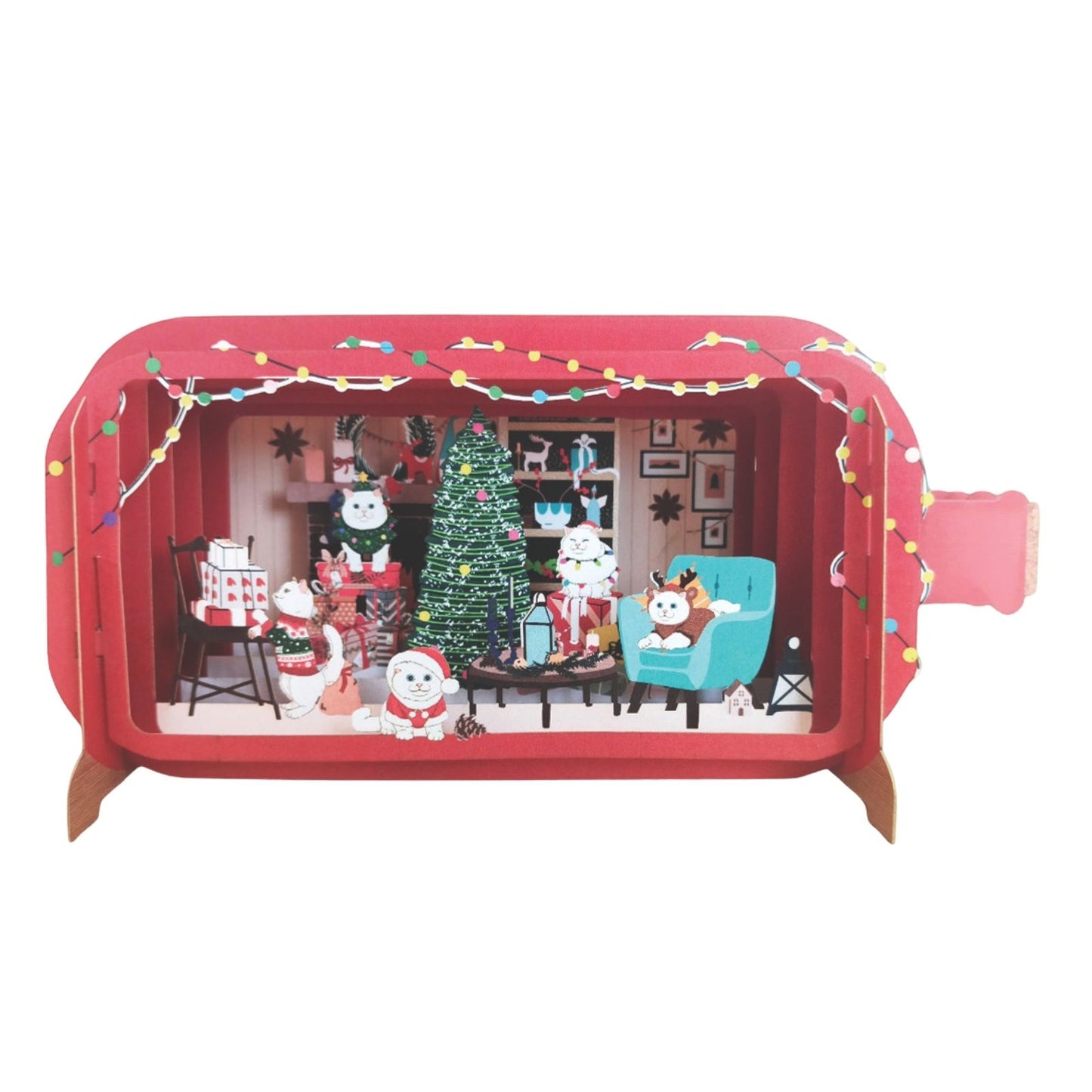 Message In A Bottle 3D Pop Up Christmas Card Festive Cats Xmas Greeting Cards