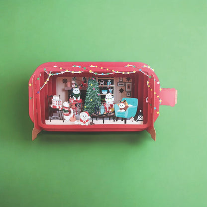 Message In A Bottle 3D Pop Up Christmas Card Festive Cats Xmas Greeting Cards
