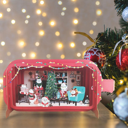 Message In A Bottle 3D Pop Up Christmas Card Festive Cats Xmas Greeting Cards