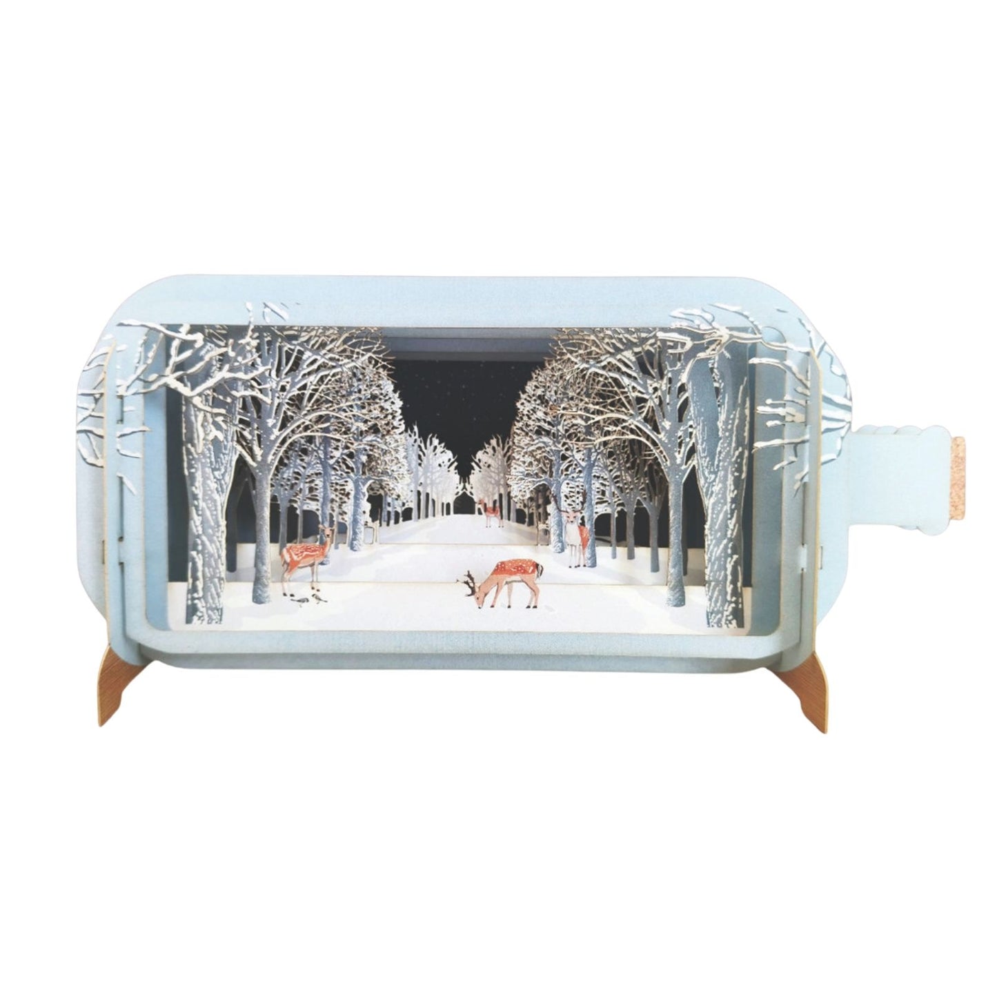 Message In A Bottle 3D Pop Up Christmas Card Snowy Woodland Deer Xmas Greeting