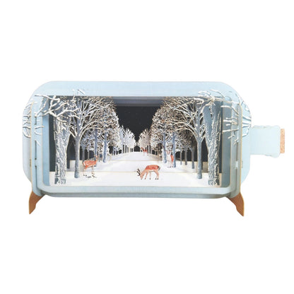 Message In A Bottle 3D Pop Up Christmas Card Snowy Woodland Deer Xmas Greeting