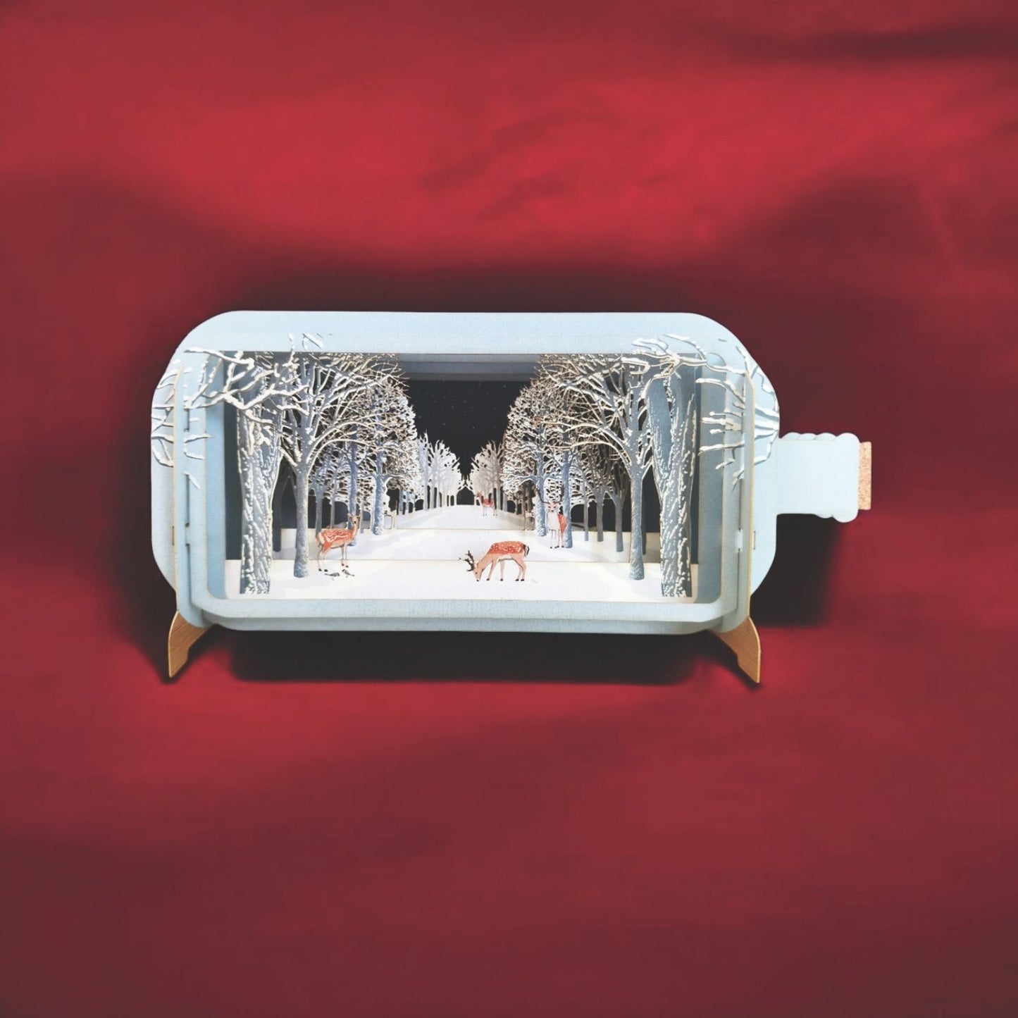 Message In A Bottle 3D Pop Up Christmas Card Snowy Woodland Deer Xmas Greeting