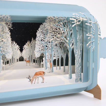 Message In A Bottle 3D Pop Up Christmas Card Snowy Woodland Deer Xmas Greeting