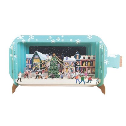 Message In A Bottle 3D Pop Up Christmas Card Winter Village Xmas Greeting Cards