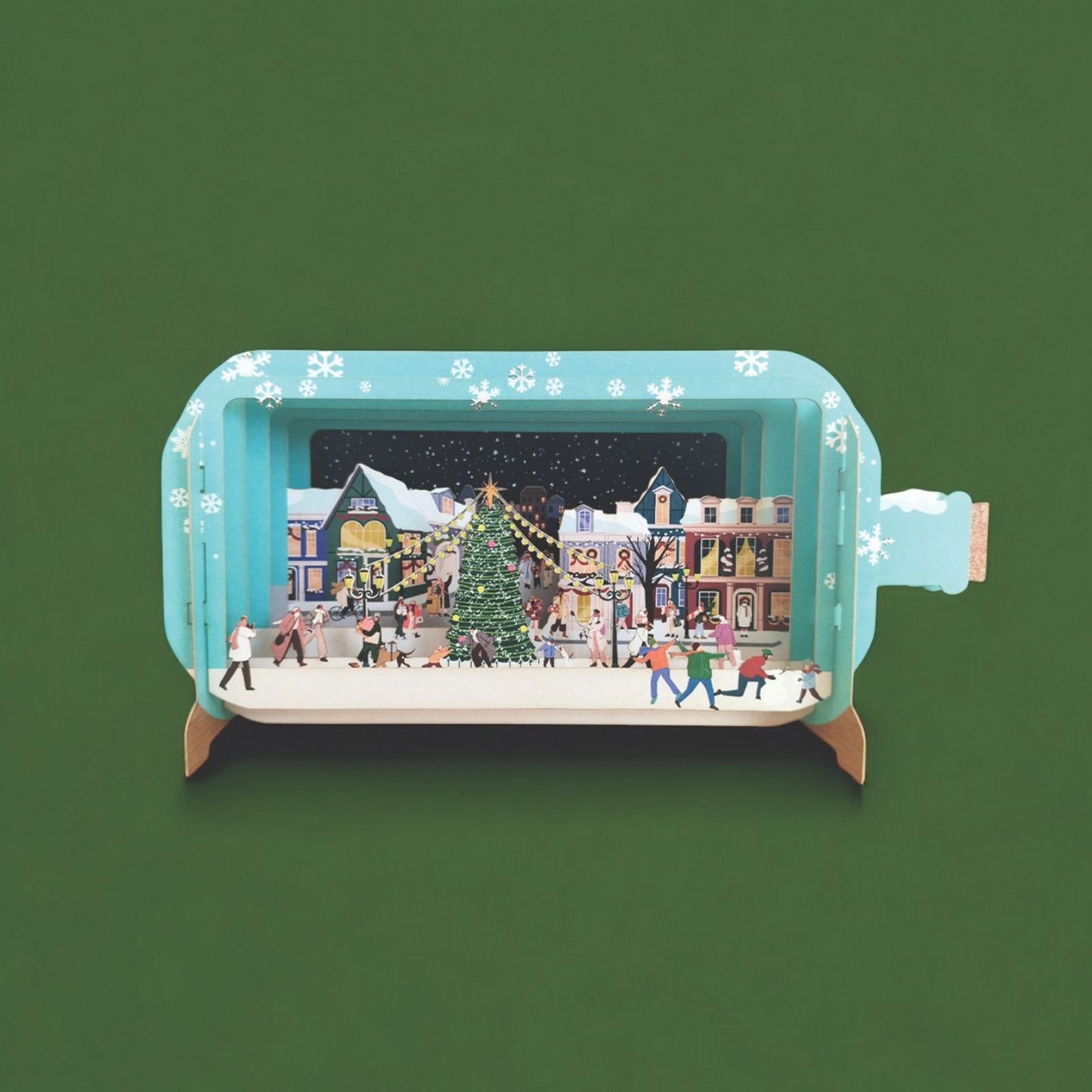 Message In A Bottle 3D Pop Up Christmas Card Winter Village Xmas Greeting Cards