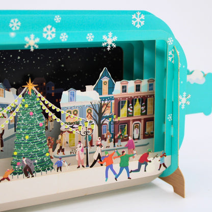 Message In A Bottle 3D Pop Up Christmas Card Winter Village Xmas Greeting Cards