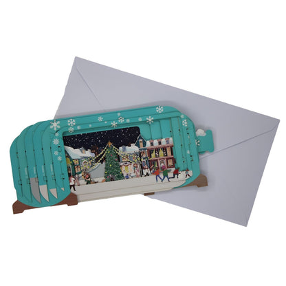 Message In A Bottle 3D Pop Up Christmas Card Winter Village Xmas Greeting Cards
