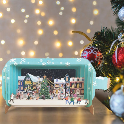 Message In A Bottle 3D Pop Up Christmas Card Winter Village Xmas Greeting Cards