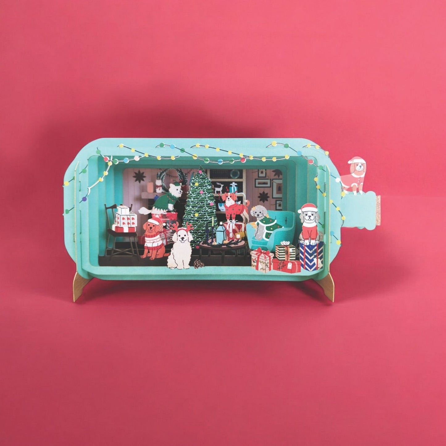 Message In A Bottle 3D Pop Up Christmas Card Festive Dogs Xmas Greeting Cards