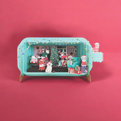 Message In A Bottle 3D Pop Up Christmas Card Festive Dogs Xmas Greeting Cards