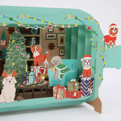 Message In A Bottle 3D Pop Up Christmas Card Festive Dogs Xmas Greeting Cards