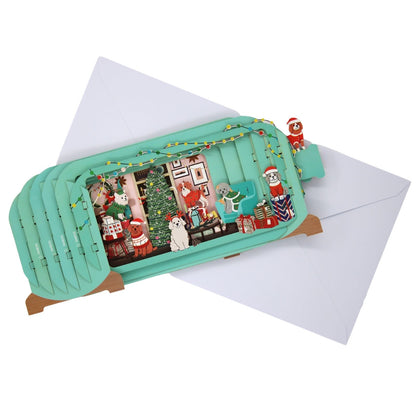 Message In A Bottle 3D Pop Up Christmas Card Festive Dogs Xmas Greeting Cards