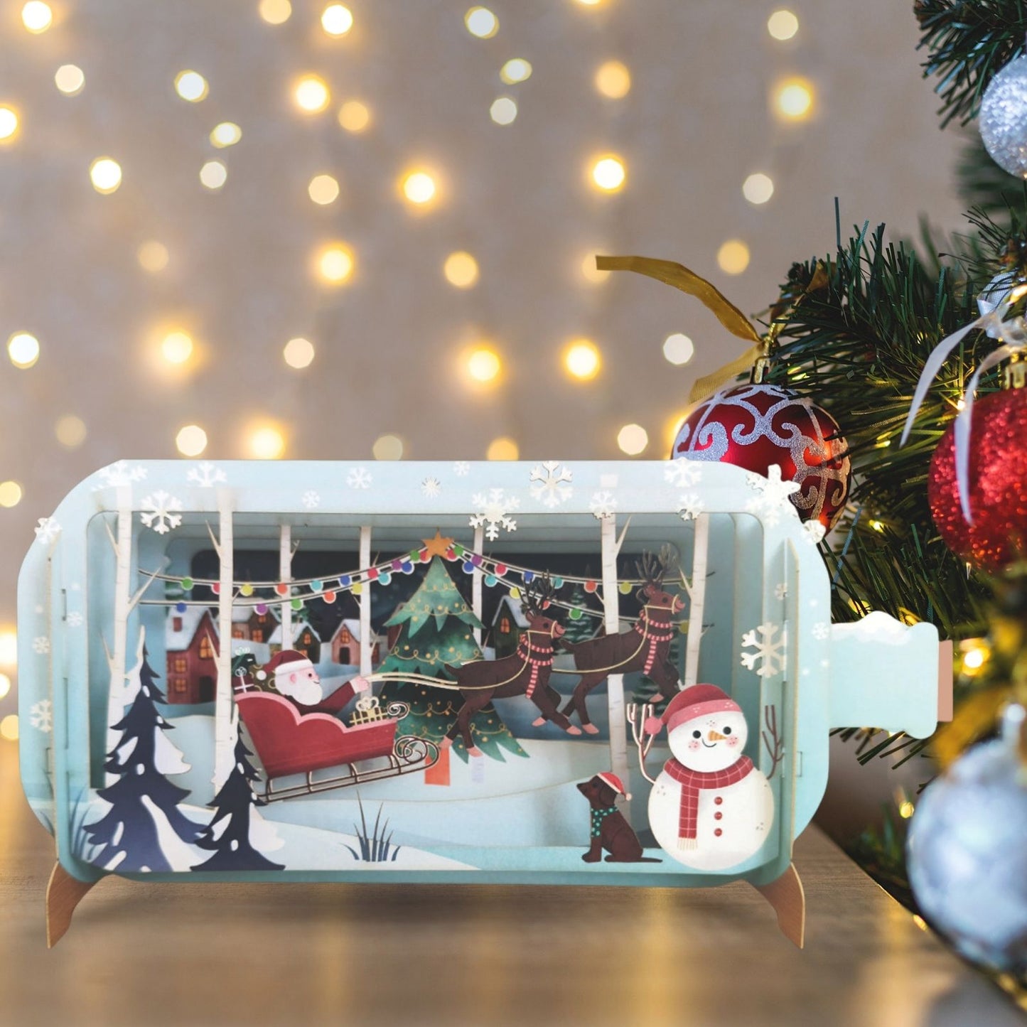 Message In A Bottle 3D Pop Up Christmas Card Santa's Sleigh Xmas Greeting Cards