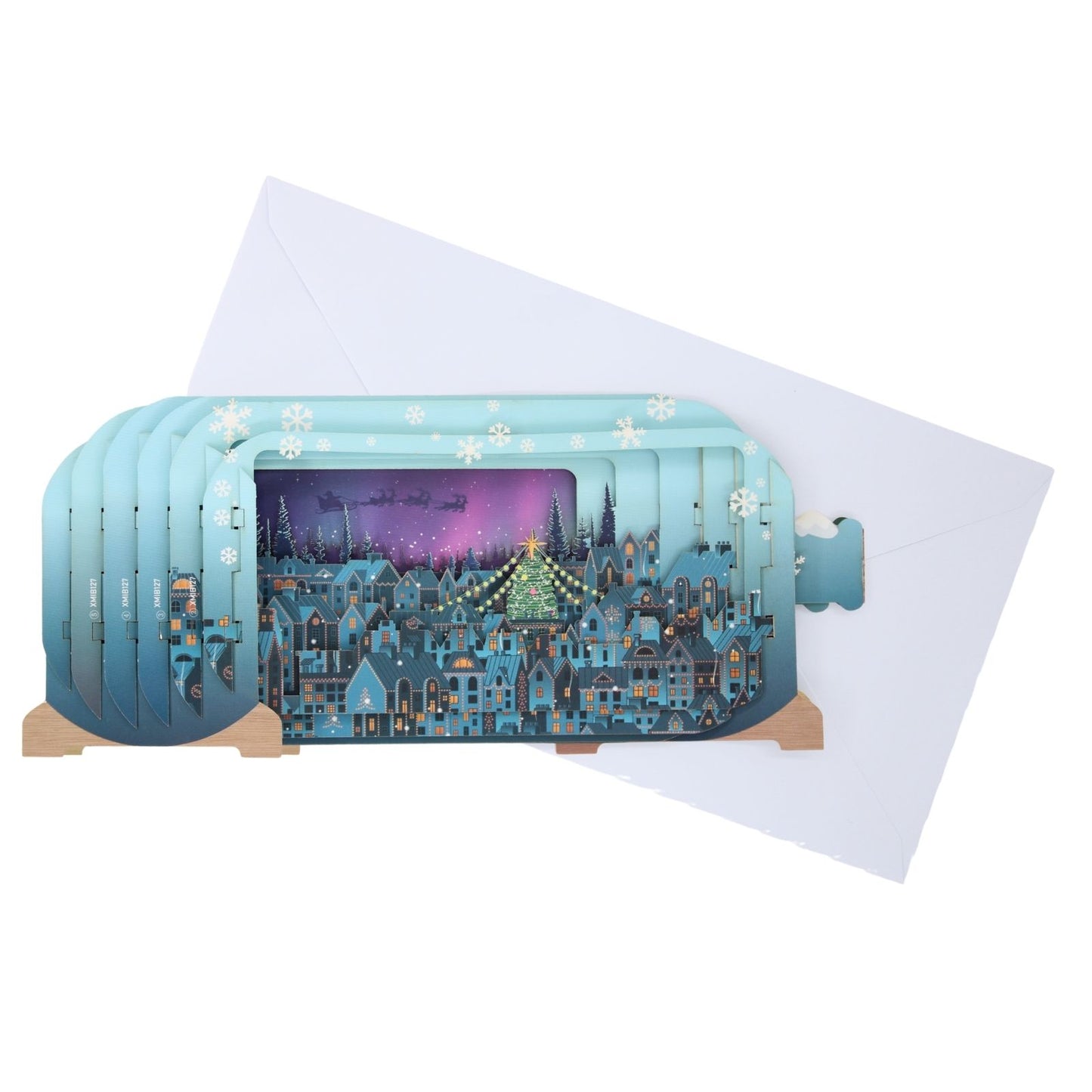 Message In A Bottle 3D Pop Up Christmas Card Festive Town At Night Xmas Greeting