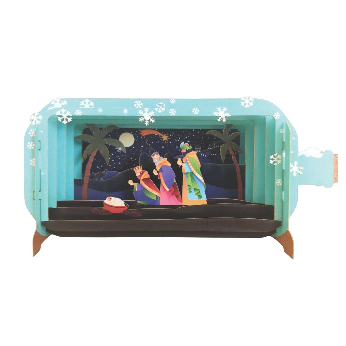Message In A Bottle 3D Pop Up Christmas Card Kings Bearing Gifts Xmas Greeting