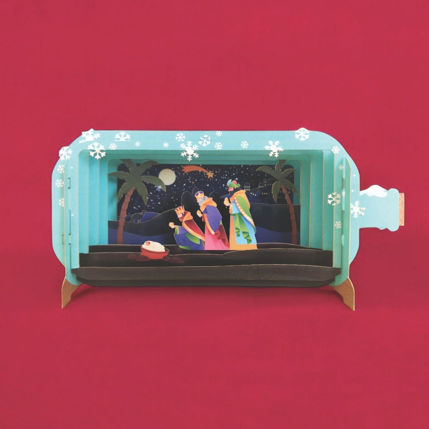 Message In A Bottle 3D Pop Up Christmas Card Kings Bearing Gifts Xmas Greeting