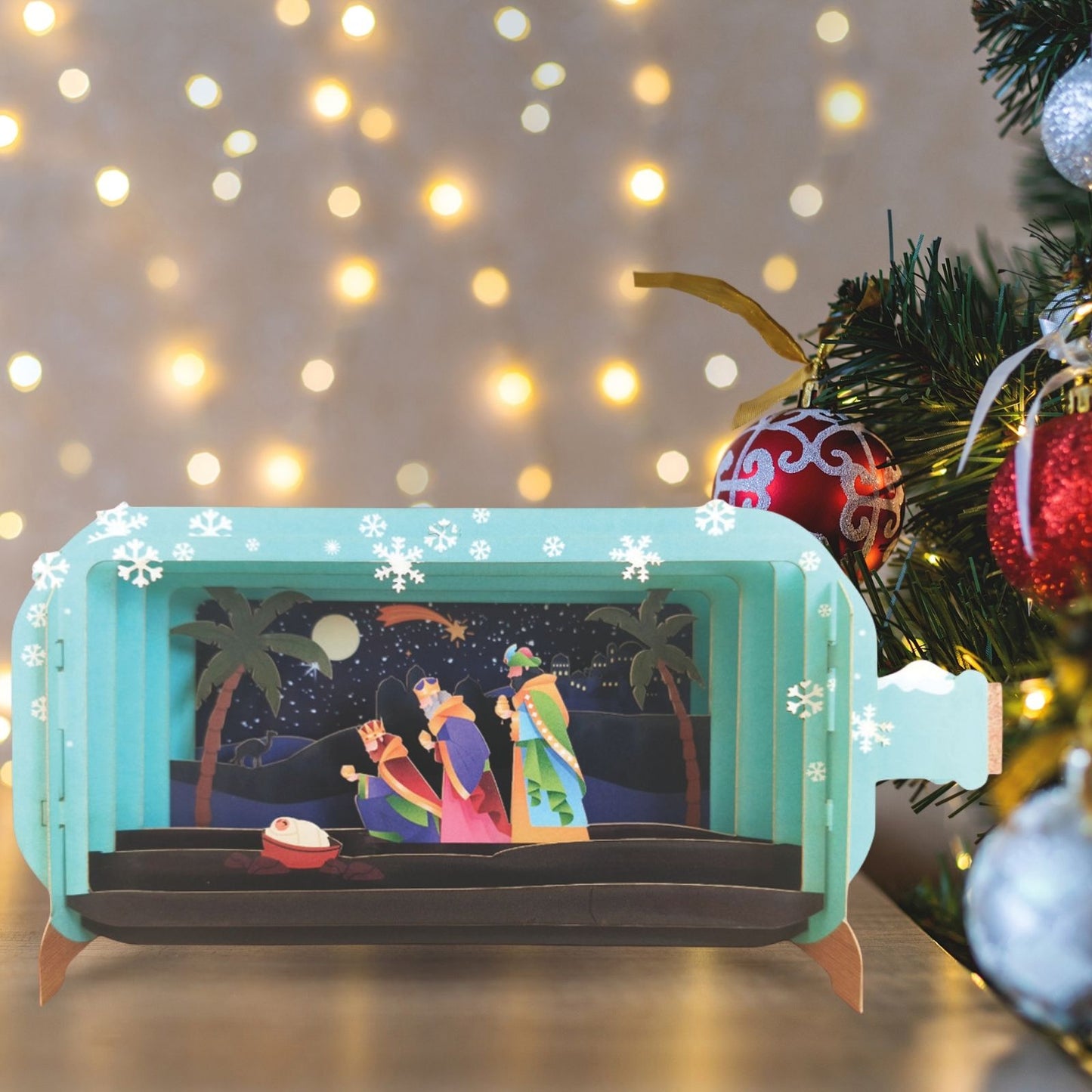 Message In A Bottle 3D Pop Up Christmas Card Kings Bearing Gifts Xmas Greeting