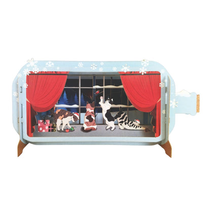 Message In A Bottle 3D Pop Up Christmas Card Festive Cats Playing Xmas Greeting