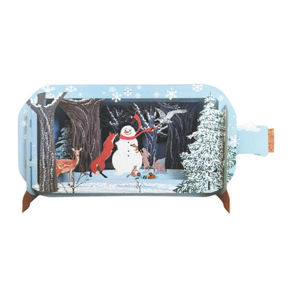 Message In A Bottle 3D Pop Up Christmas Card Snowman & Friends Xmas Greeting