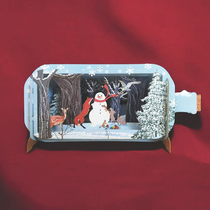 Message In A Bottle 3D Pop Up Christmas Card Snowman & Friends Xmas Greeting