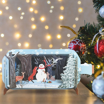 Message In A Bottle 3D Pop Up Christmas Card Snowman & Friends Xmas Greeting