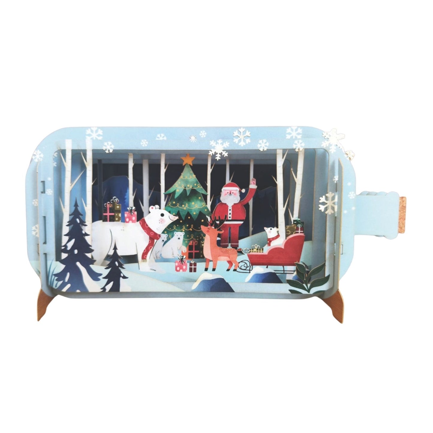 Message In A Bottle 3D Pop Up Christmas Card Cute Waving Santa Xmas Greeting