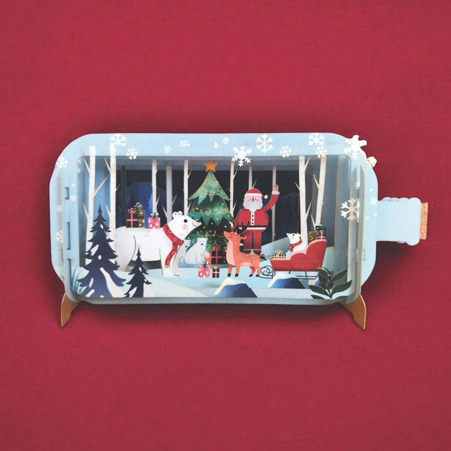 Message In A Bottle 3D Pop Up Christmas Card Cute Waving Santa Xmas Greeting