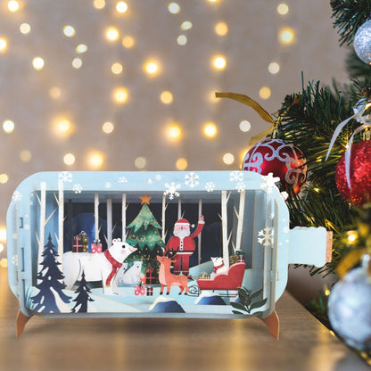 Message In A Bottle 3D Pop Up Christmas Card Cute Waving Santa Xmas Greeting