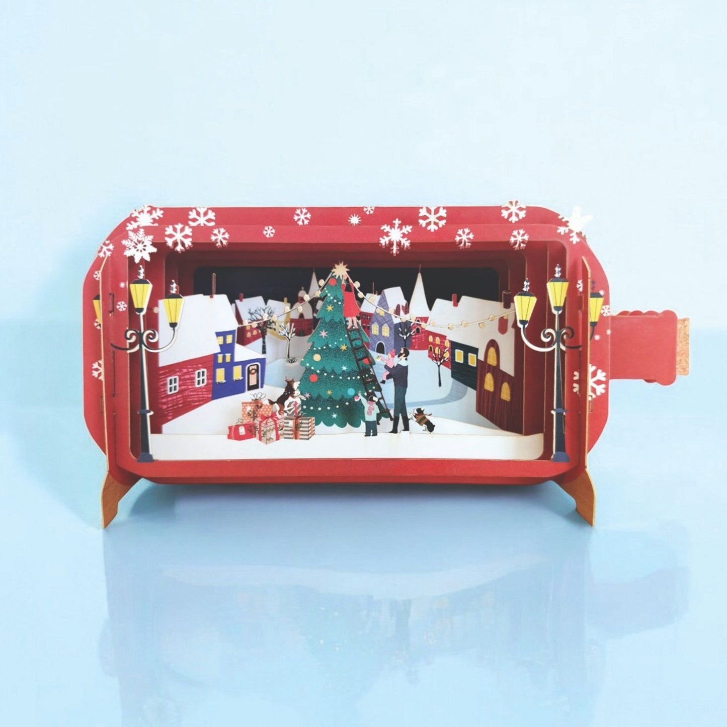 Message In A Bottle 3D Pop Up Christmas Card Decorating Village Tree Xmas Cards
