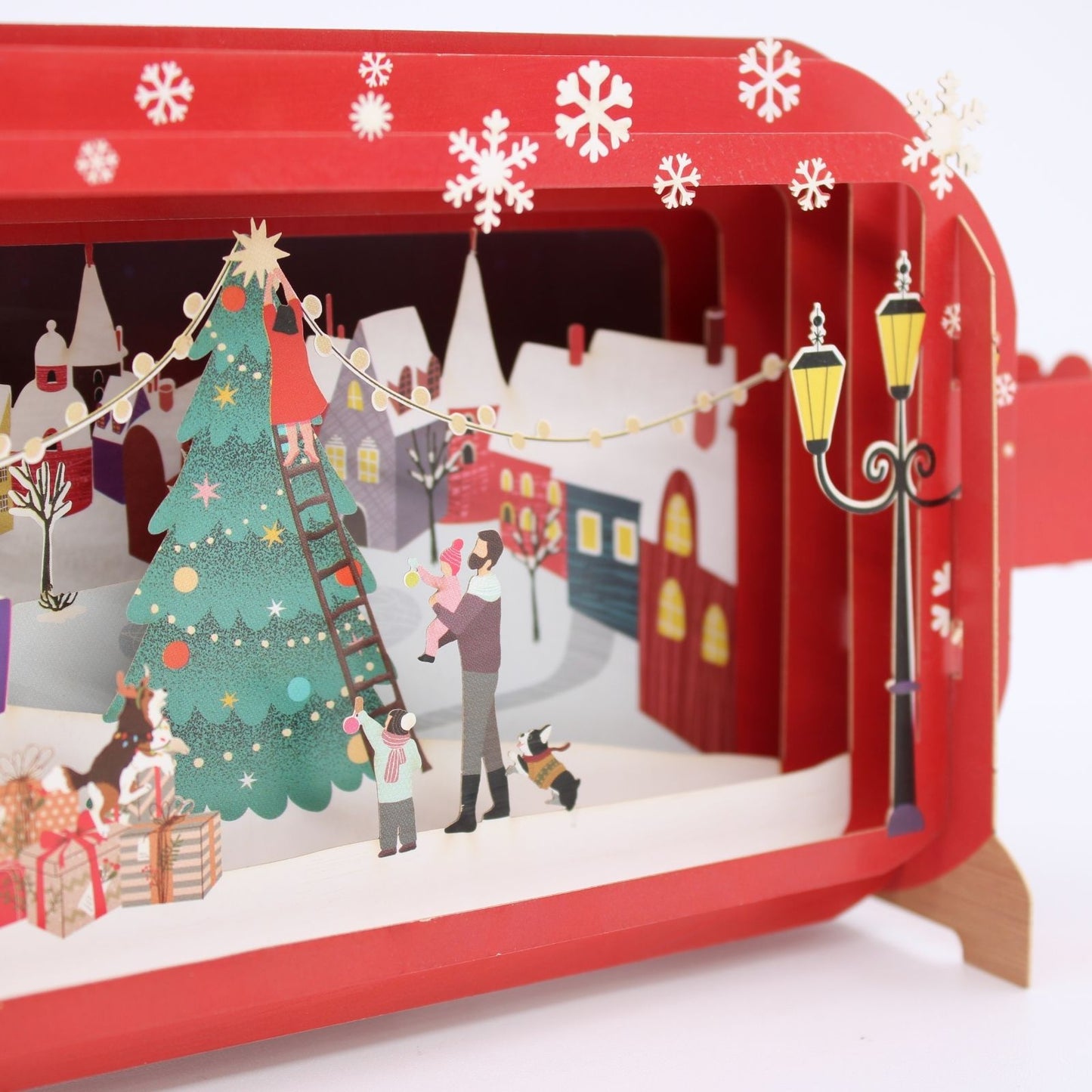 Message In A Bottle 3D Pop Up Christmas Card Decorating Village Tree Xmas Cards