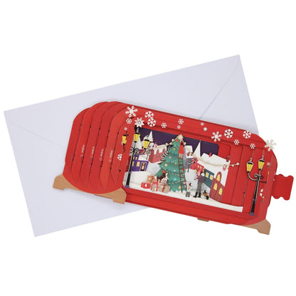Message In A Bottle 3D Pop Up Christmas Card Decorating Village Tree Xmas Cards