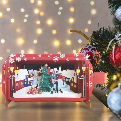 Message In A Bottle 3D Pop Up Christmas Card Decorating Village Tree Xmas Cards