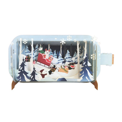 Message In A Bottle 3D Pop Up Christmas Card Festive Dogs & Sleigh Xmas Greeting