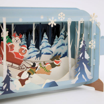 Message In A Bottle 3D Pop Up Christmas Card Festive Dogs & Sleigh Xmas Greeting