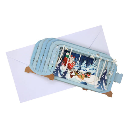 Message In A Bottle 3D Pop Up Christmas Card Festive Dogs & Sleigh Xmas Greeting